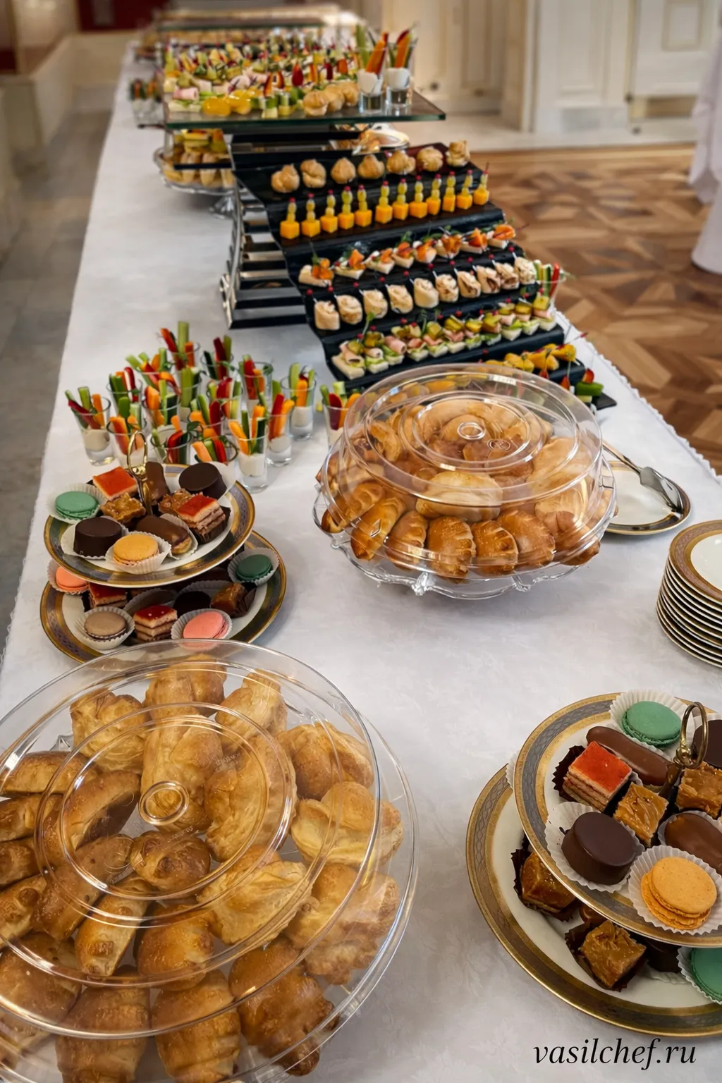 Banquet buffet with canapés, pastries and desserts