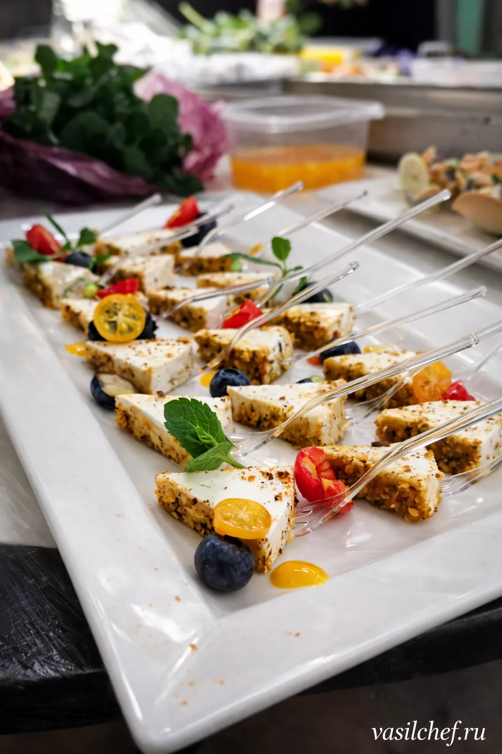 Reception cheese bites with berries