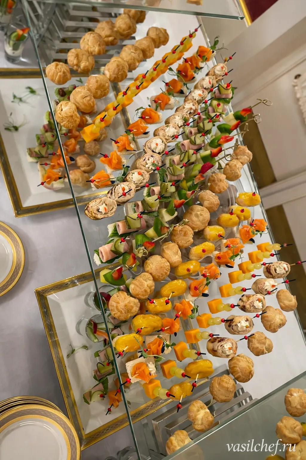 Assorted canapés on a tiered display