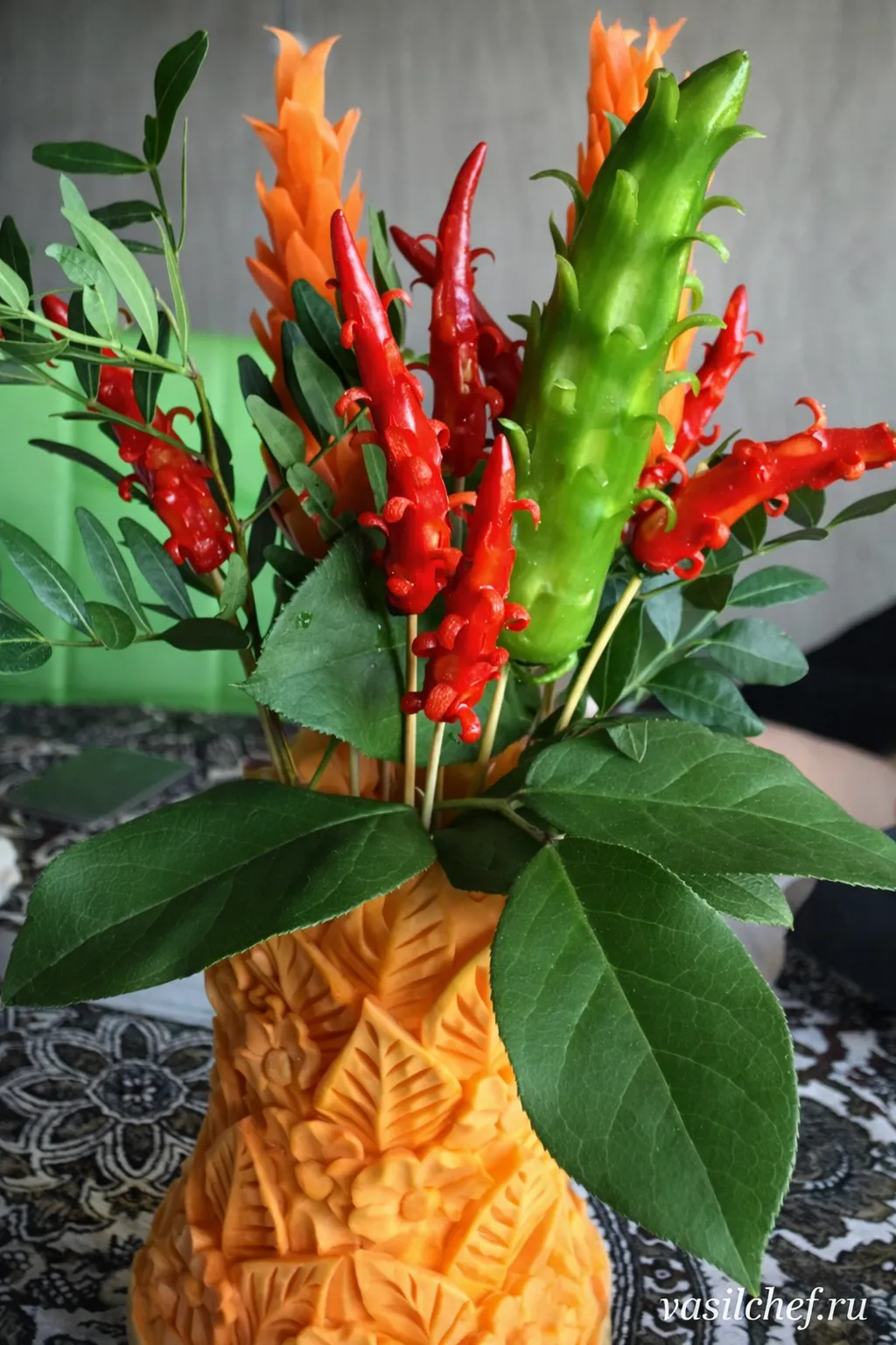 Decorative vegetable carving for a banquet display